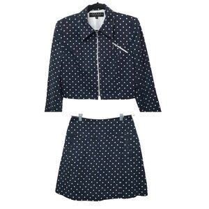 Vintage Behar New York Blue Polka Dot Skirt Jacket Set 4 Petite 8 Petite